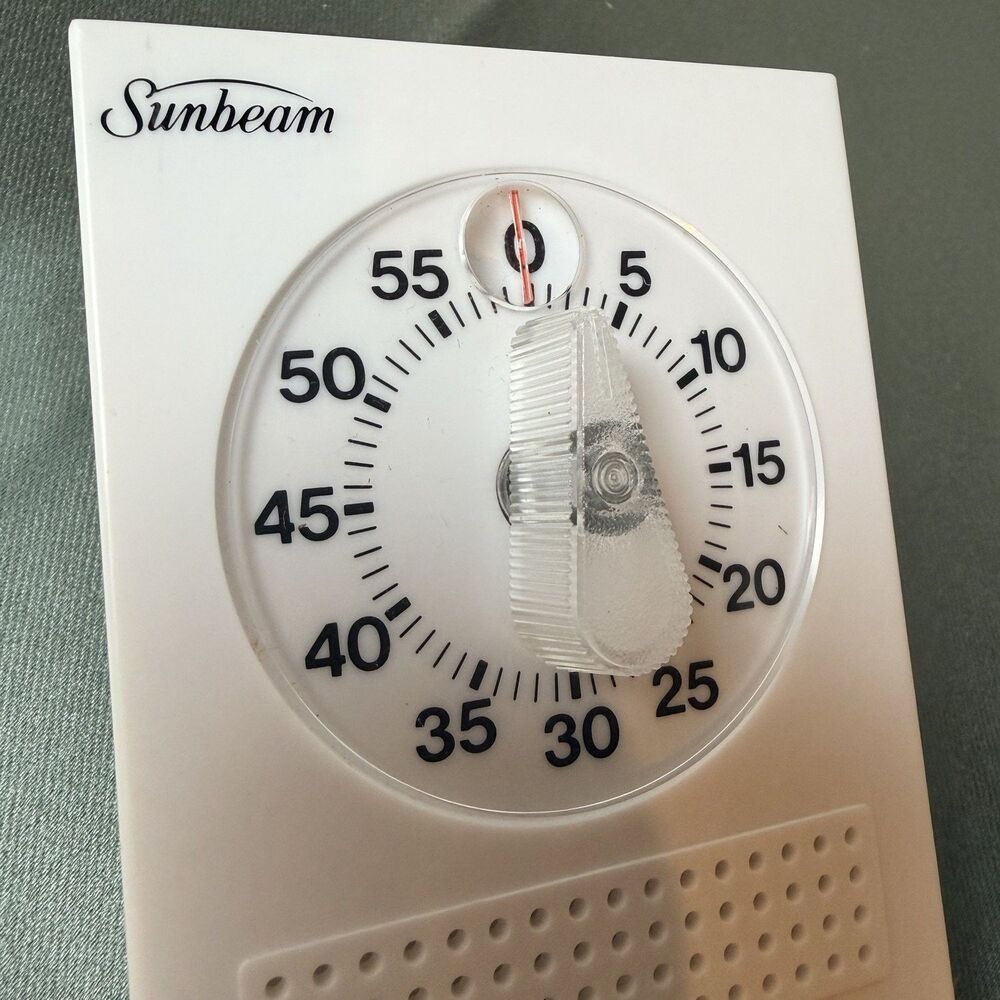 Sunbeam 60 Minute Mechanical Kitchen Timer White Springfield Wind Up USA Y2K